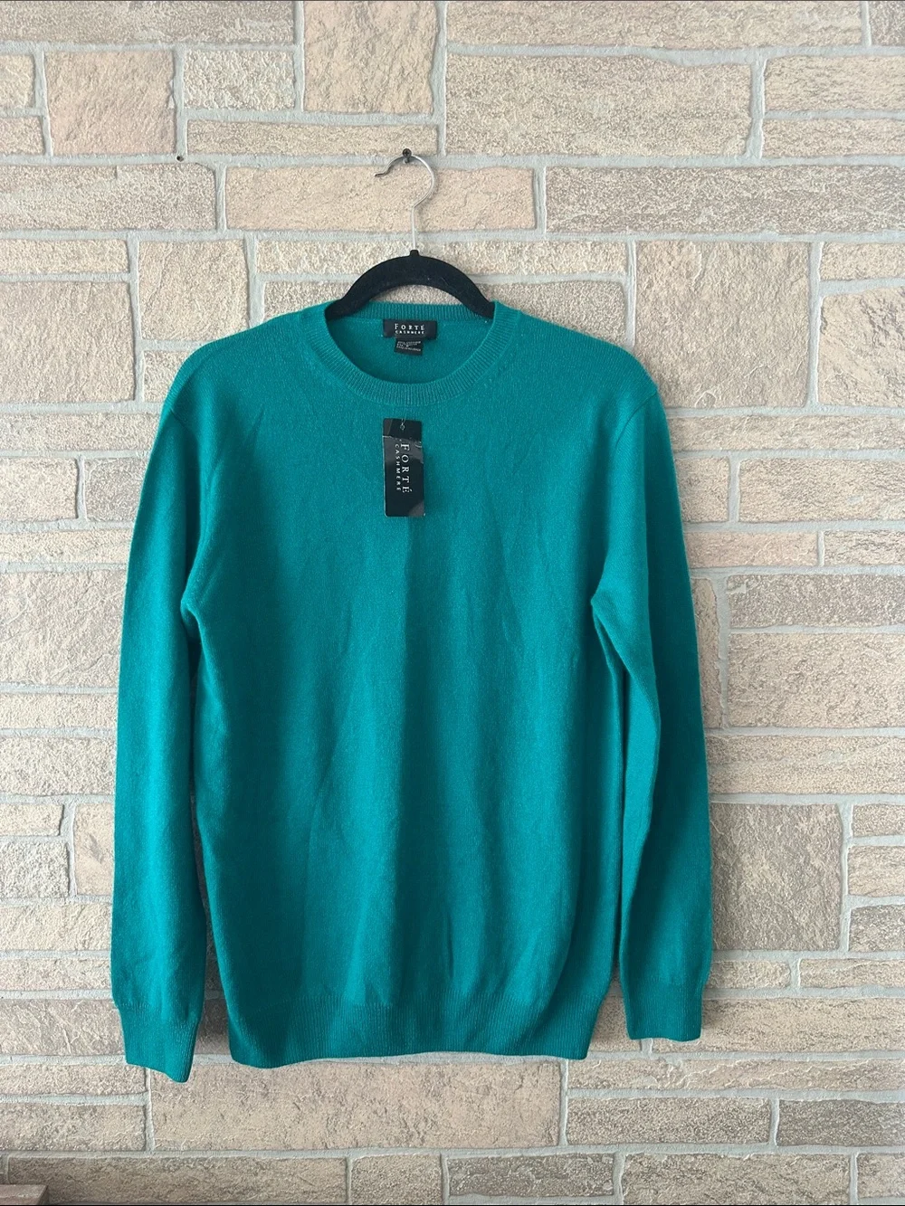 NWT Forte Cashmere Classic Cashmere Crewneck Sweater Lightweight Green Blue S